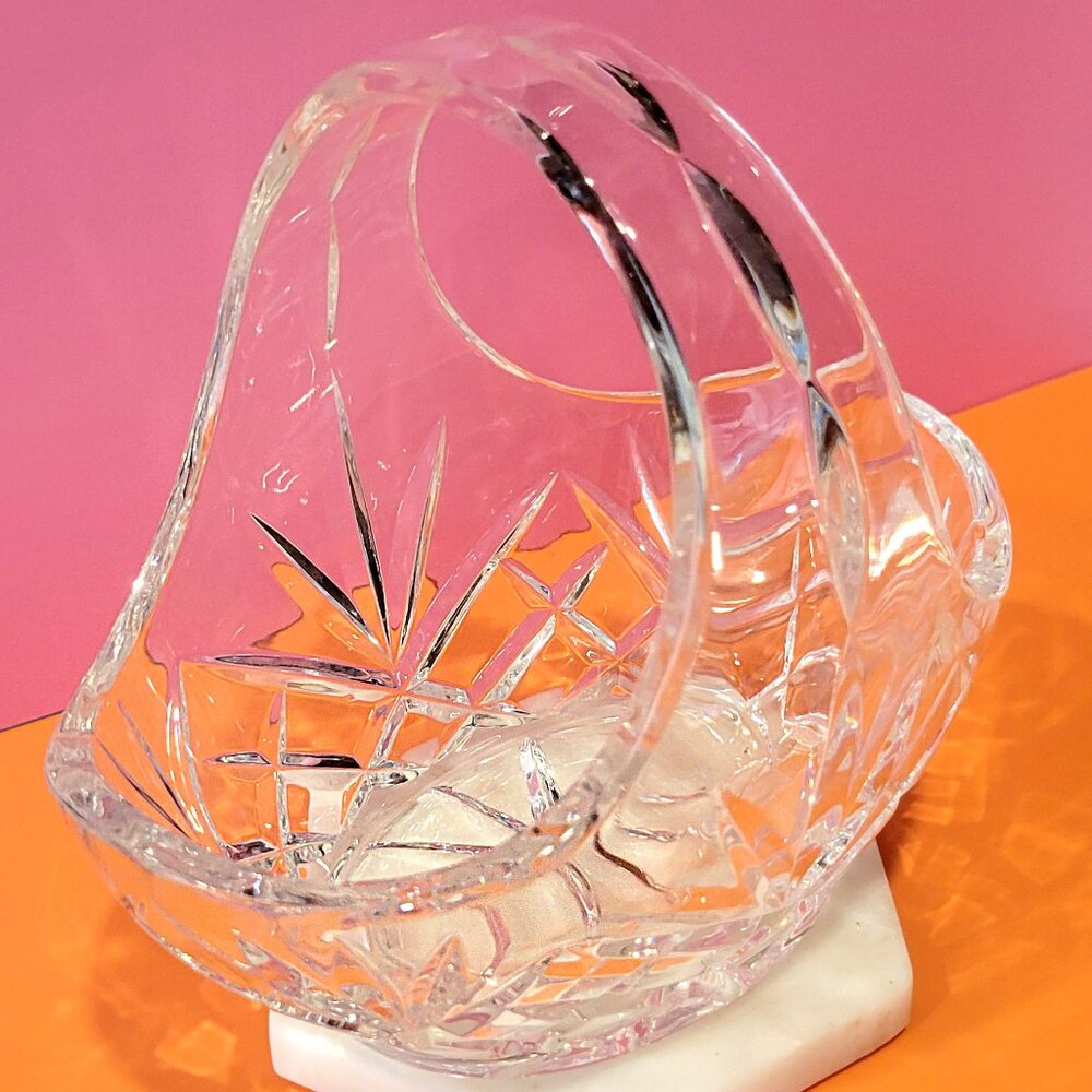 Vintage Cut Glass Crystal Decorative Basket Retro 1990s Decor 1980s Decor Femini